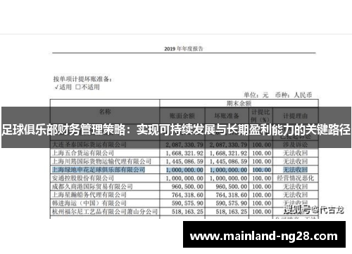 足球俱乐部财务管理策略:实现可持续发展与长期盈利能力的关键路径 足球俱乐部财务管理策略:实现可持续发展与长期盈利能力的关键路径