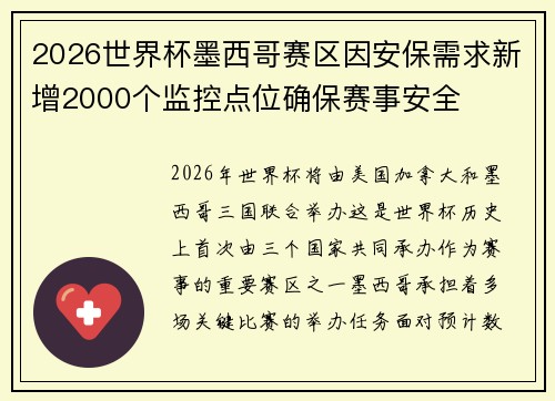 2026世界杯墨西哥赛区因安保需求新增2000个监控点位确保赛事安全 2026世界杯墨西哥赛区因安保需求新增2000个监控点位确保赛事安全